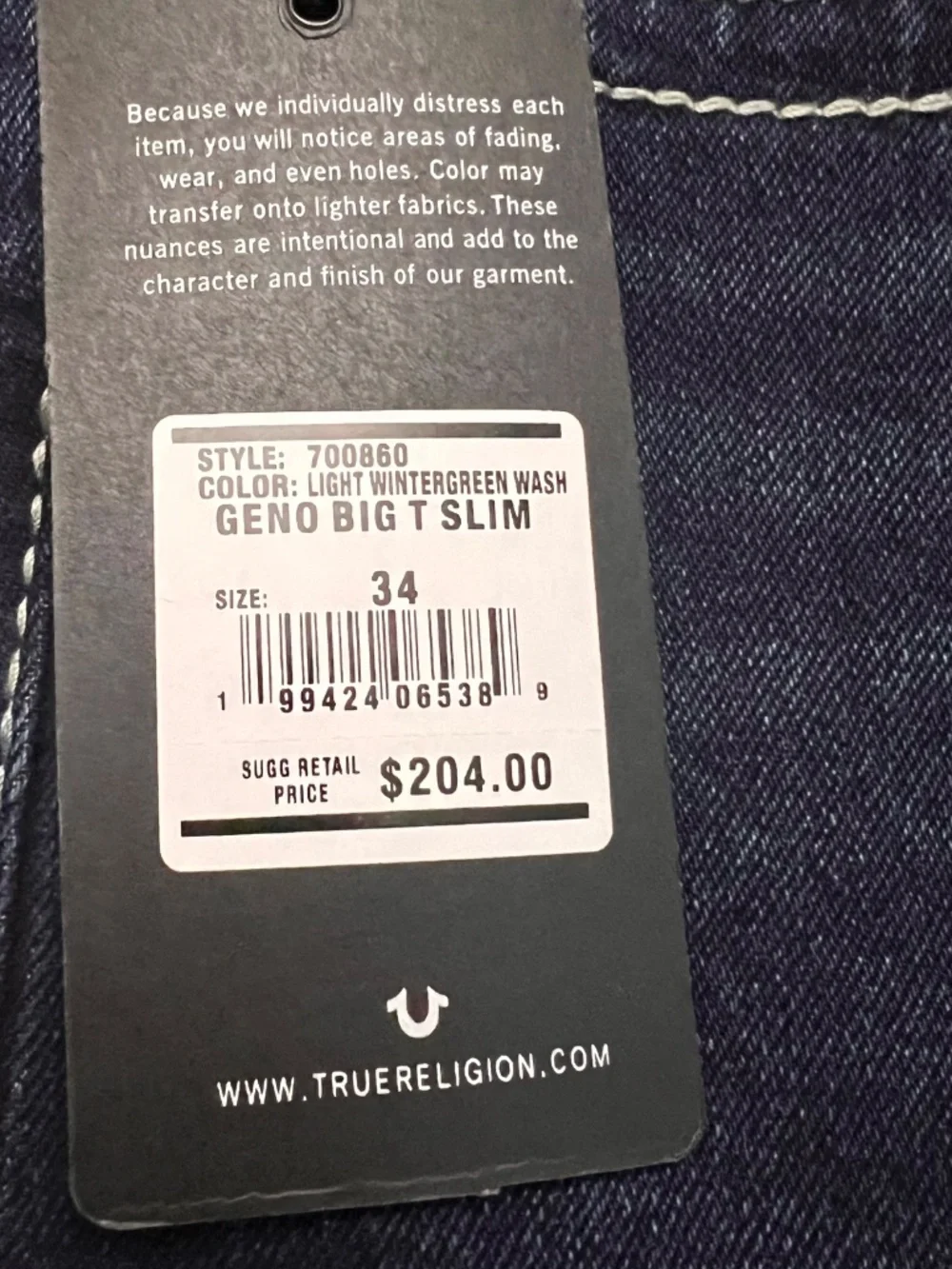 TRUE RELIGION Men's Ralaxed Slim Jeans Dark Wash Denin Stright Leg Sz 34 X 32